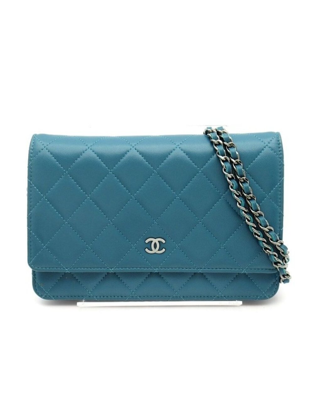 Chanel Quilted Chain Wallet Lambskin Shoulder Bag Green